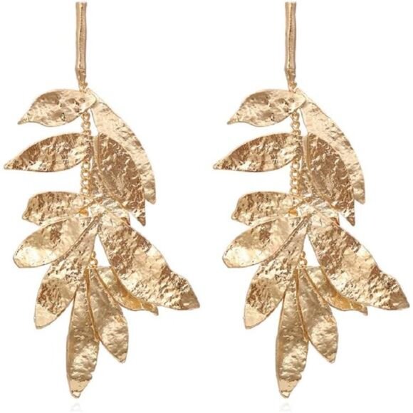 Anthropologie Jewelry - Gold Leaf Fringe Earrings | Boho Tassel Dangle Jewelry